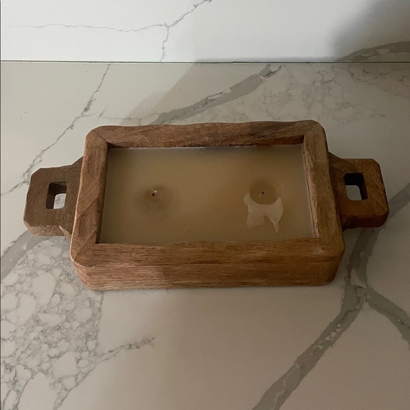 Rustic Wooden Candle Holder with Cream Candle - Picture 4 of 7